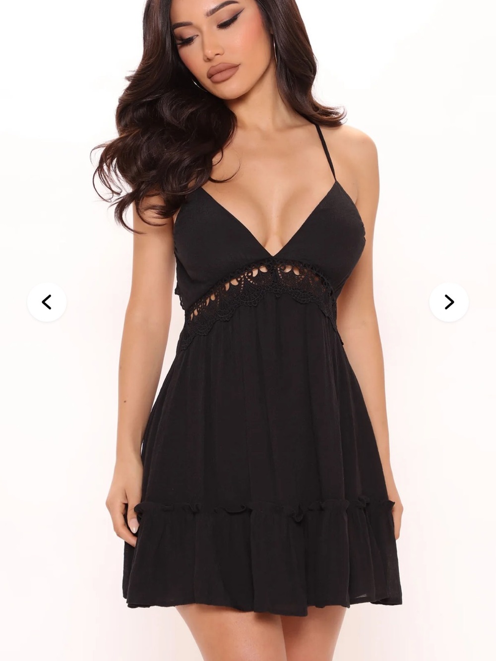 Fashion Nova Black Crochet-Trim V-Neck Mini Dress